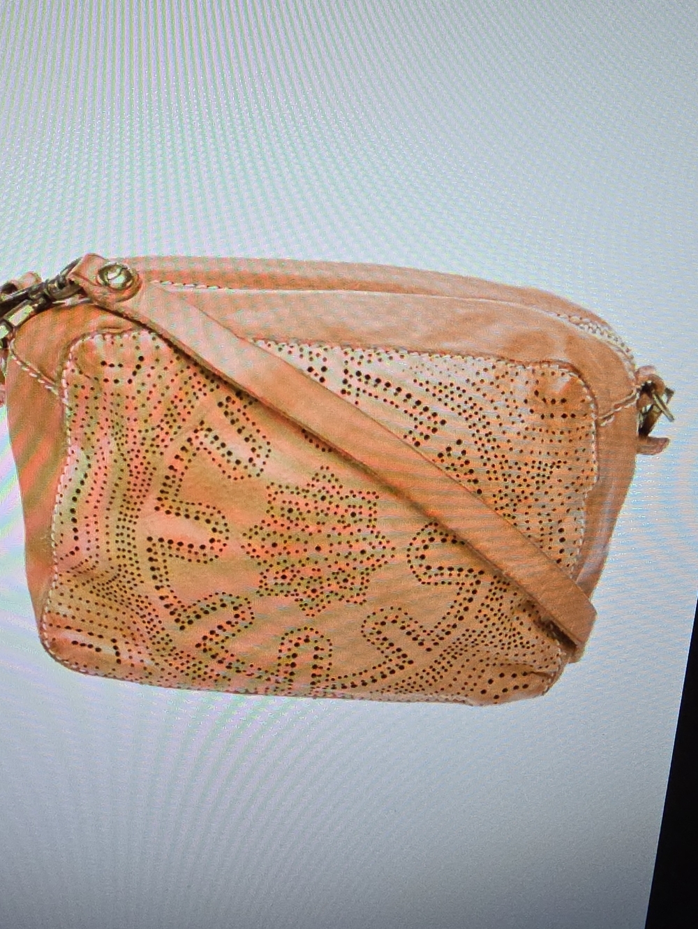 Campomaggi-Leather Crossbody Bag with Perforated Floral Pattern - Tan